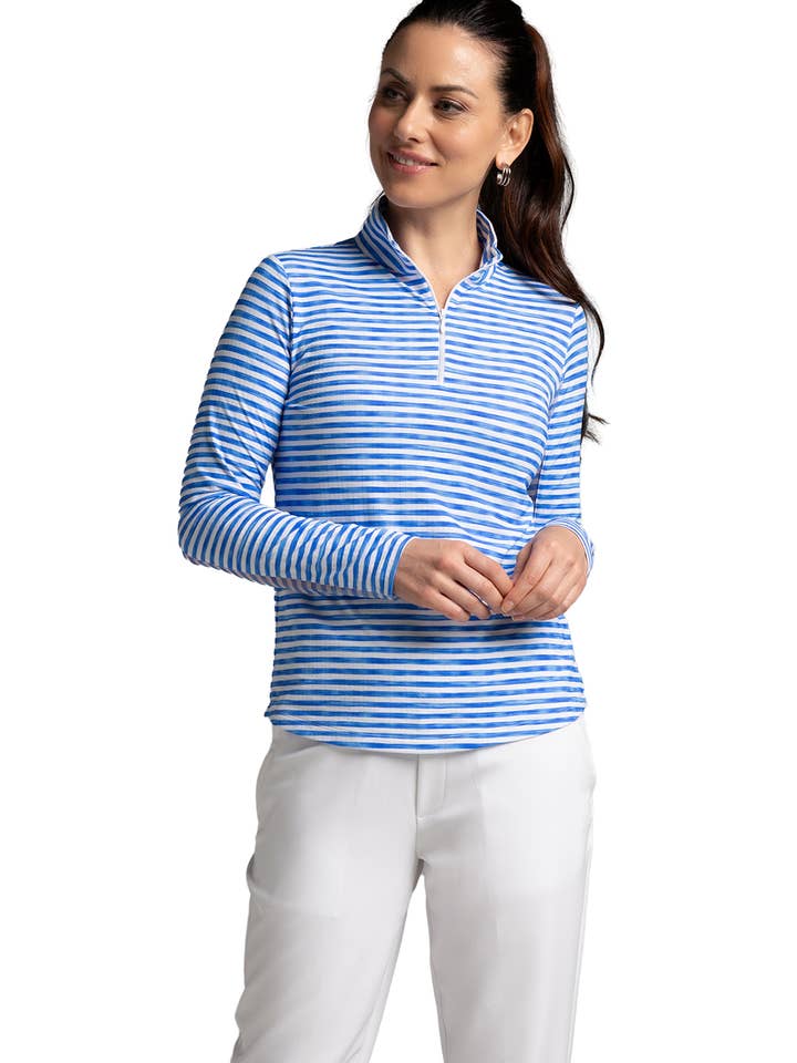 Landon Stripe II  Print Long Sleeve Mock Neck Top – 10164 for wholesale by IBKÜL