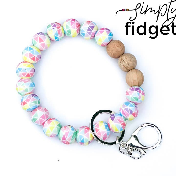 Pastel Rainbow Geometric Print Wristlet for wholesale by Shop Simply Fidgets