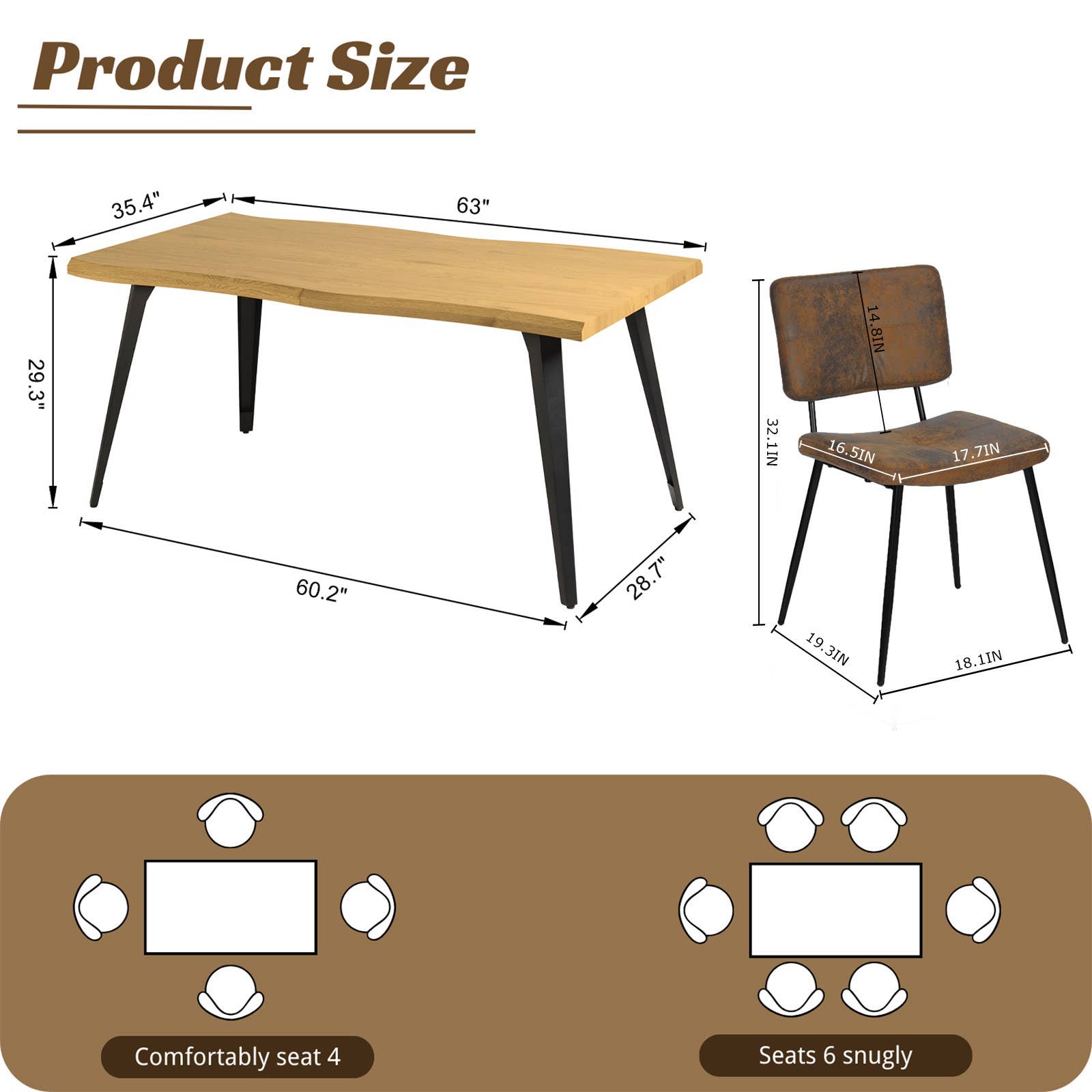 39F Inc. - Wholesale Chair - 5-Piece Dining Set-63" Wave-Edge Table and Chair Options18