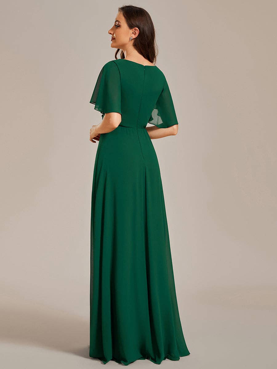 Ever-Pretty - Vente Robe de soirée – femme - Robe de demoiselle d'honneur plissée avec appliques et col en V1