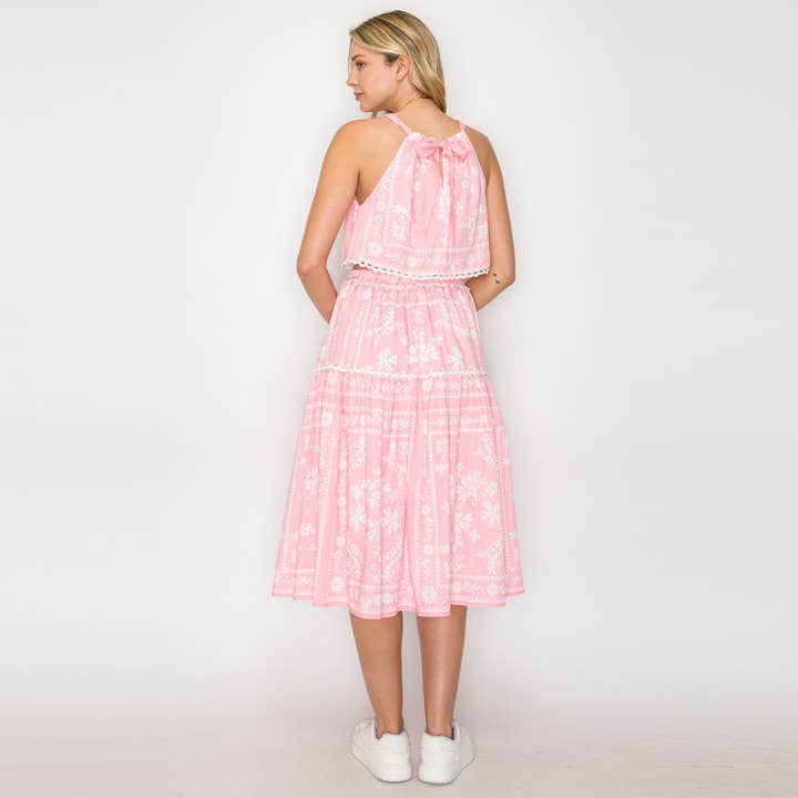 LoveWednesday - Vendita all'ingrosso Completo top e gonna - Donna - Set di Stampe "Guardami" - Rosa - LWT1934-SET4