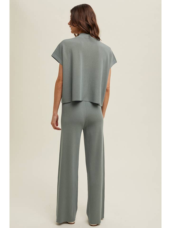 G MINT RIBBED KNIT SWEATER TOP AND PANTS SET / WL24-9299 for wholesale on Faire