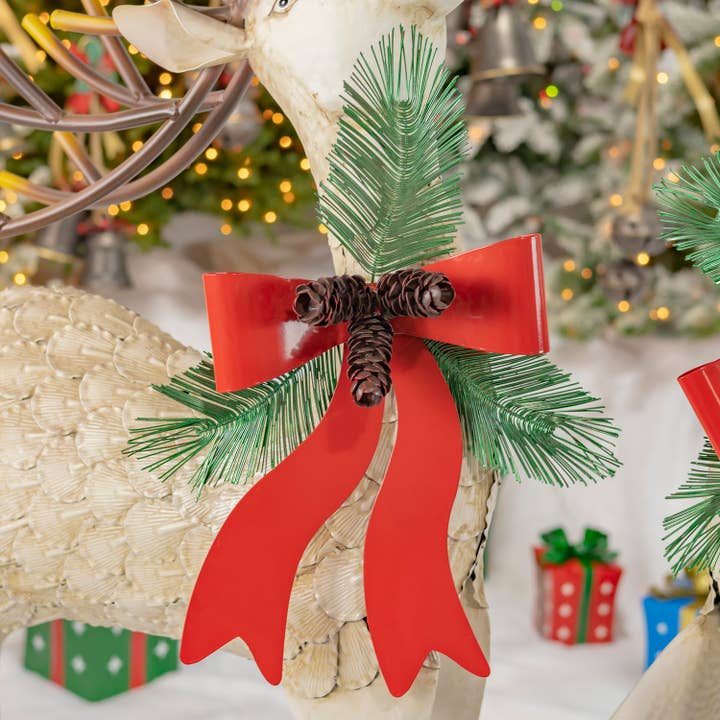 Zaer Ltd. International - Wholesale Christmas Decoration - 48" Tall Large Iron Reindeer with Pinecone Bow5
