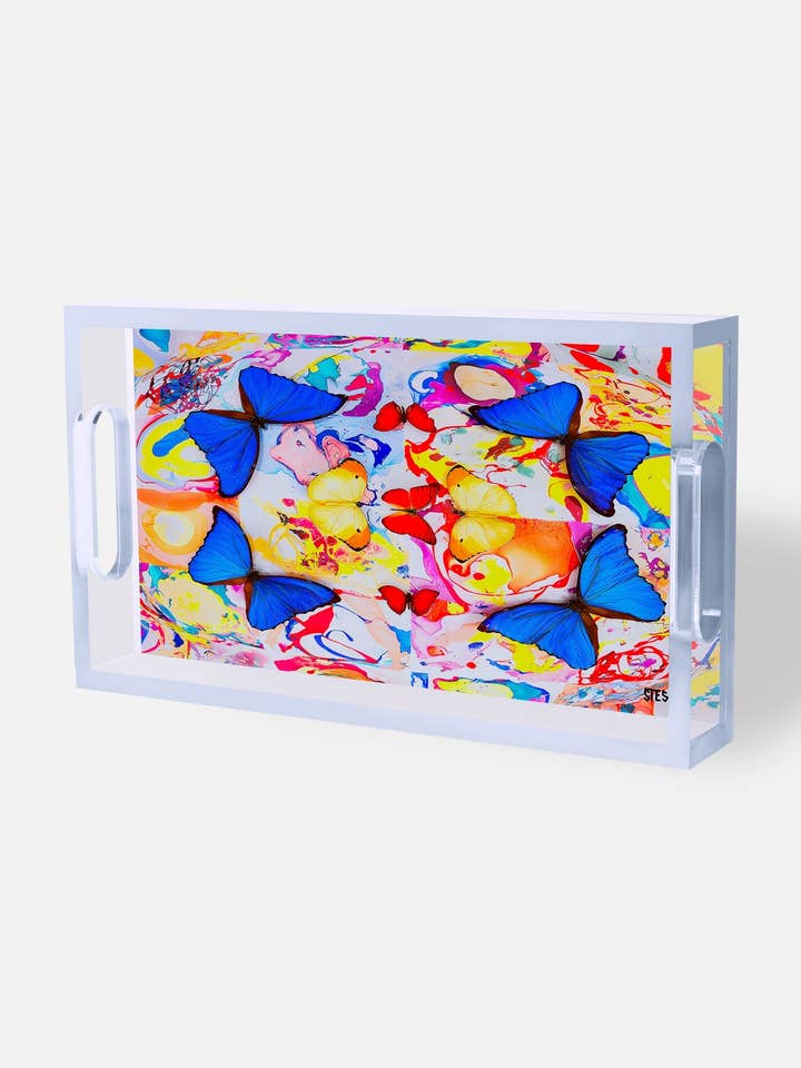 Vassoio in Acrilico con Farfalla Iridescente – Unità Stellare per la vendita all'ingrosso da parte di David Stesner ArtHouse