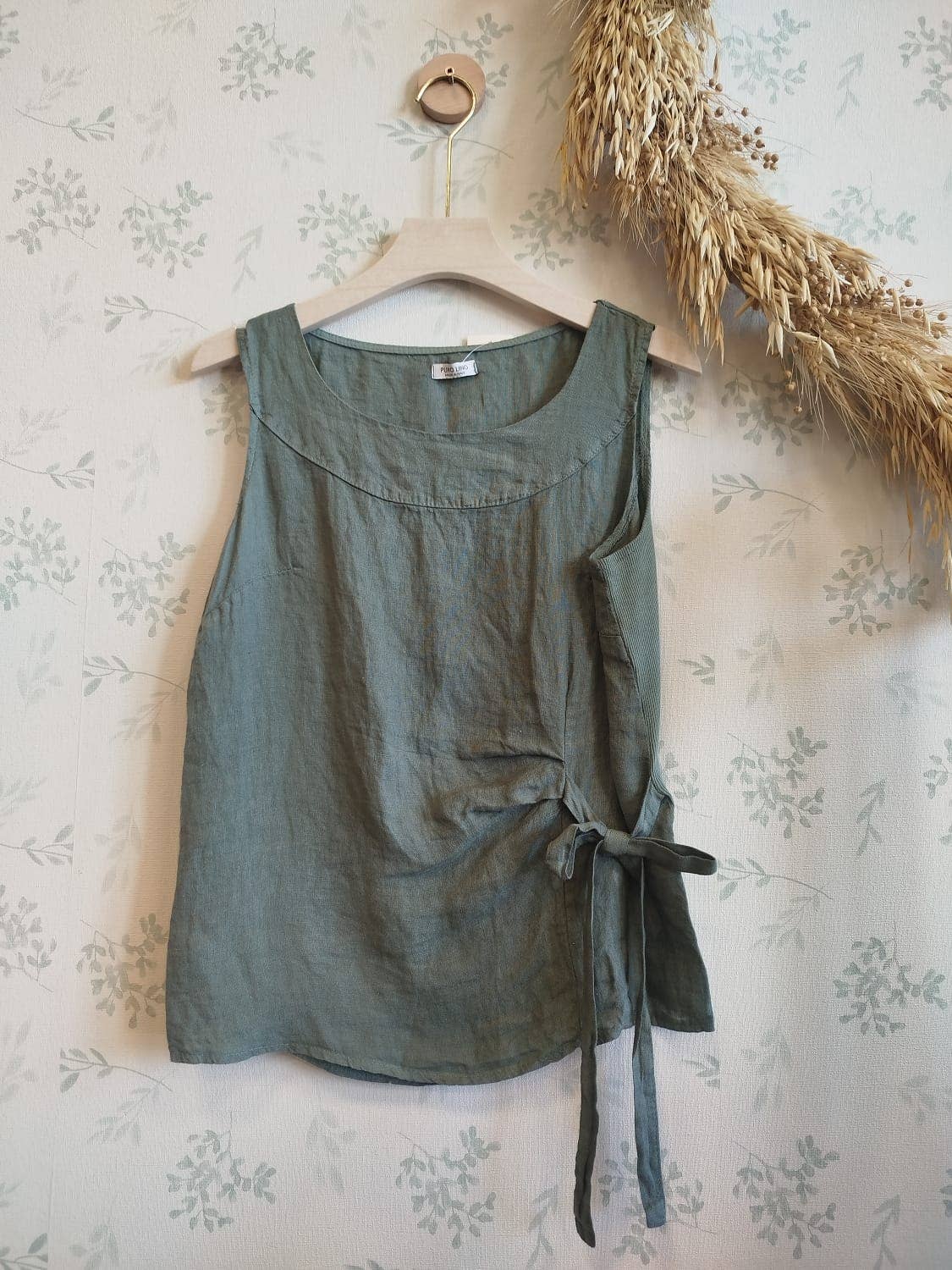 Linos y Textiles - Wholesale T-shirt (Zonder tekening) - Dames - REF: T-shirt van 100% linnen met zijstrik4