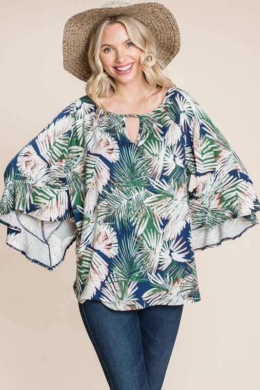 Emerald Collection – Großhandel Bluse – Damen – ETK-8530 Tropische Glockenärmel Schlüsselloch-Oberteil0