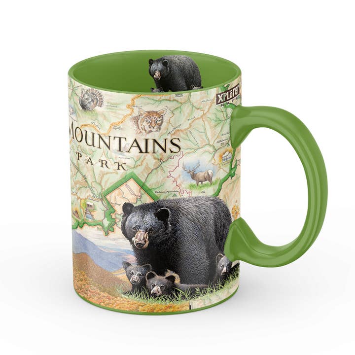 Tasse en céramique de 16 oz avec carte du parc national des Great Smoky Mountains pour la vente par XPLORER MAPS