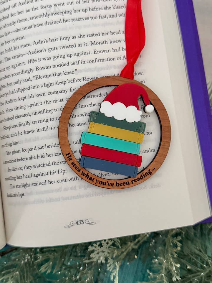 He Sees What You've Been Reading Bookish Christmas Ornament for wholesale by zoo&roo