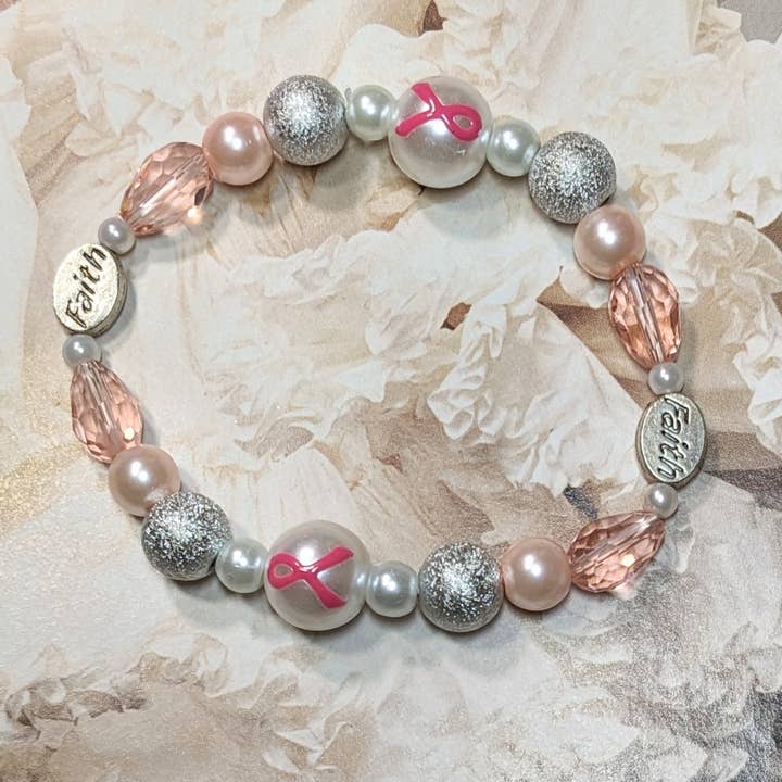 Fiona Accessories - Vente Bracelet de perles - Bracelet Ruban Rose Perle Sensibilisation au Cancer du Sein 3 Styles