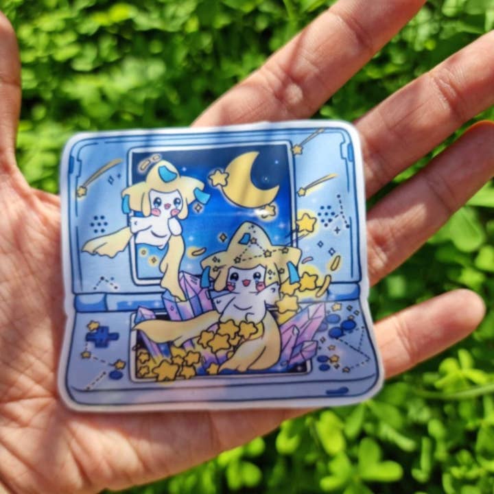 Bizzare Blue - Vente Autocollant - Autocollant Pokémon de 3 pouces Jirachi sur console DS | Vinyle imperméable