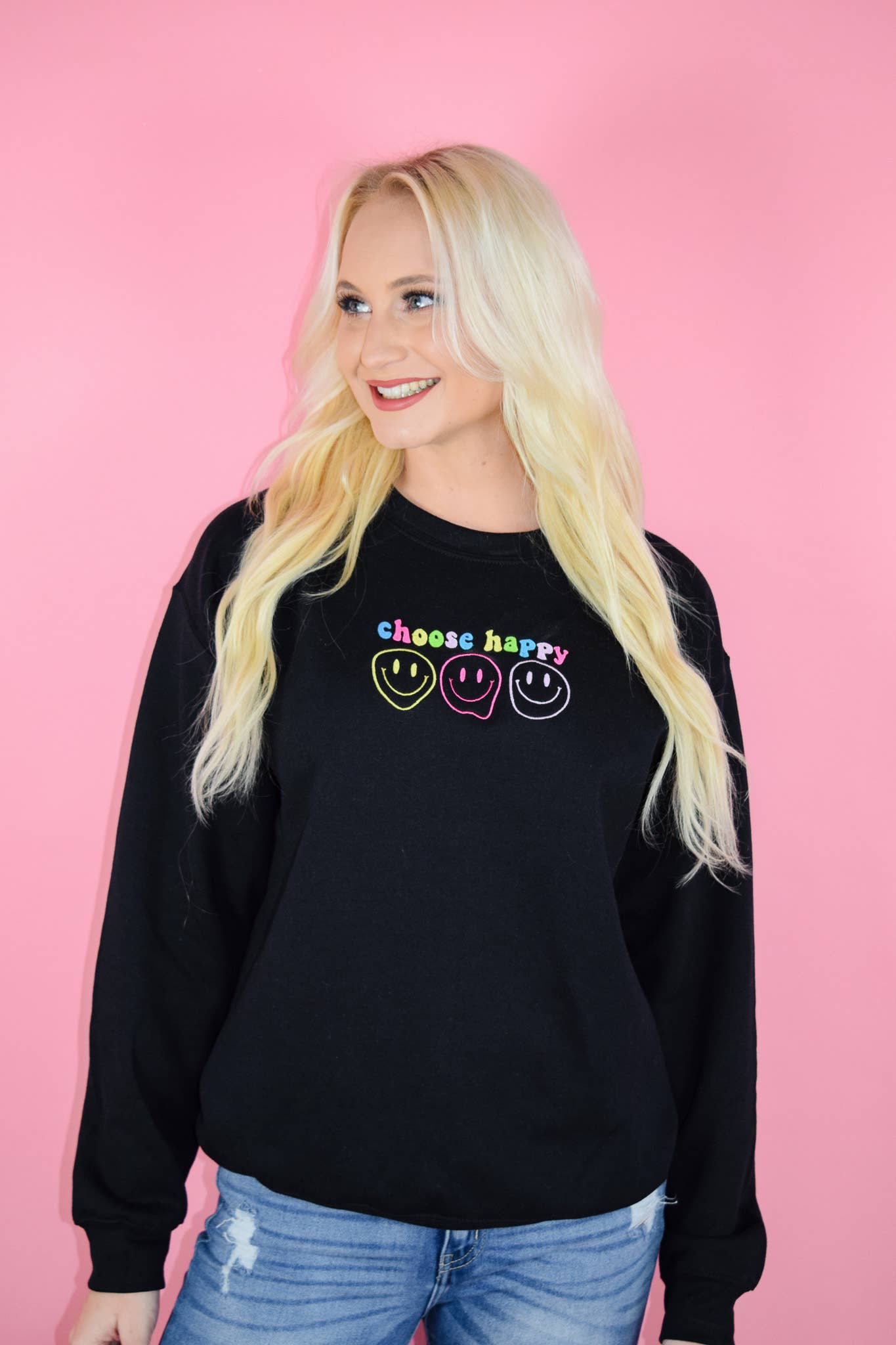 Spirit+Tribe - Wholesale Sweatshirt - Women's - CHOOSE HAPPY EMBROIDERED SWEATER2