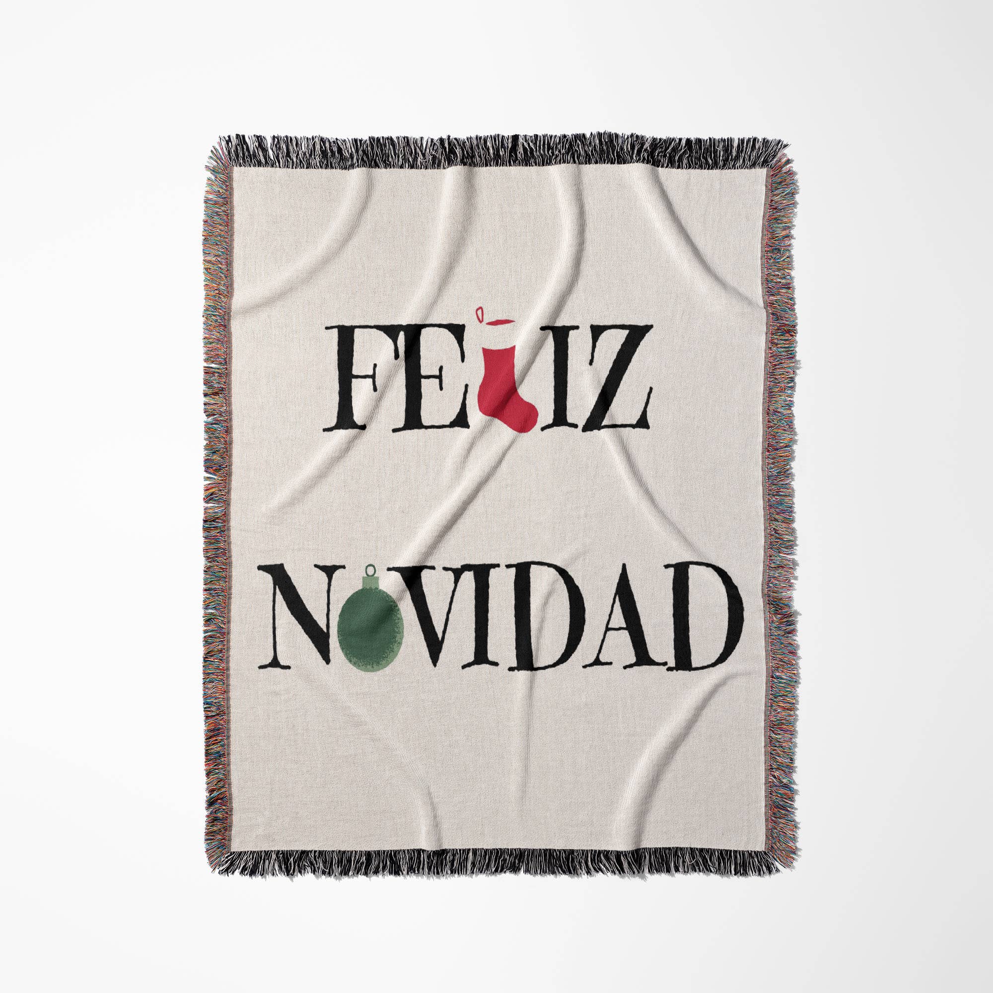 3dRose - Wholesale Throw Blanket - 3dRose, Feliz Navidad Merry Christmas in Spanish black lettering on white back, Blanket