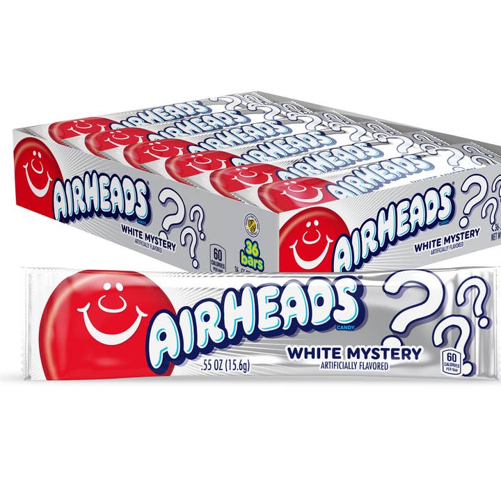 Airheads Bars White Mystery, barres de 0,55 oz, étui de 36 tonnes pour la vente par Grandpa Joe's Candy Shop