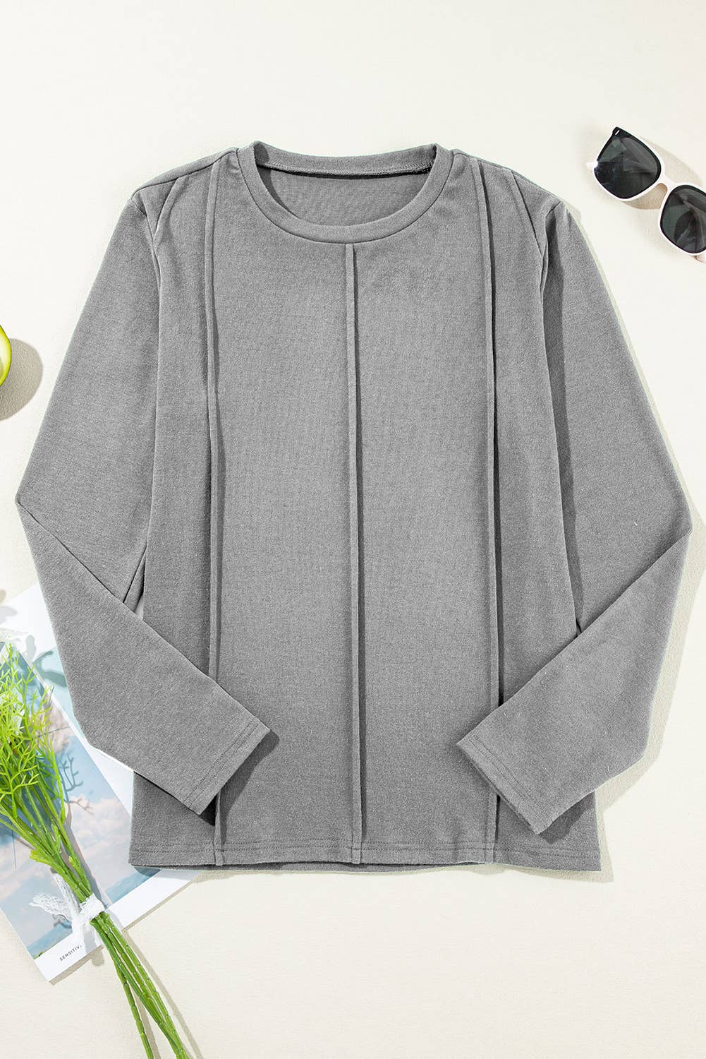 FULL TIME PURCHASE - Wholesale Knit Top - Women's - Solid Exposed Seam Crew Neck Long Sleeve Top19