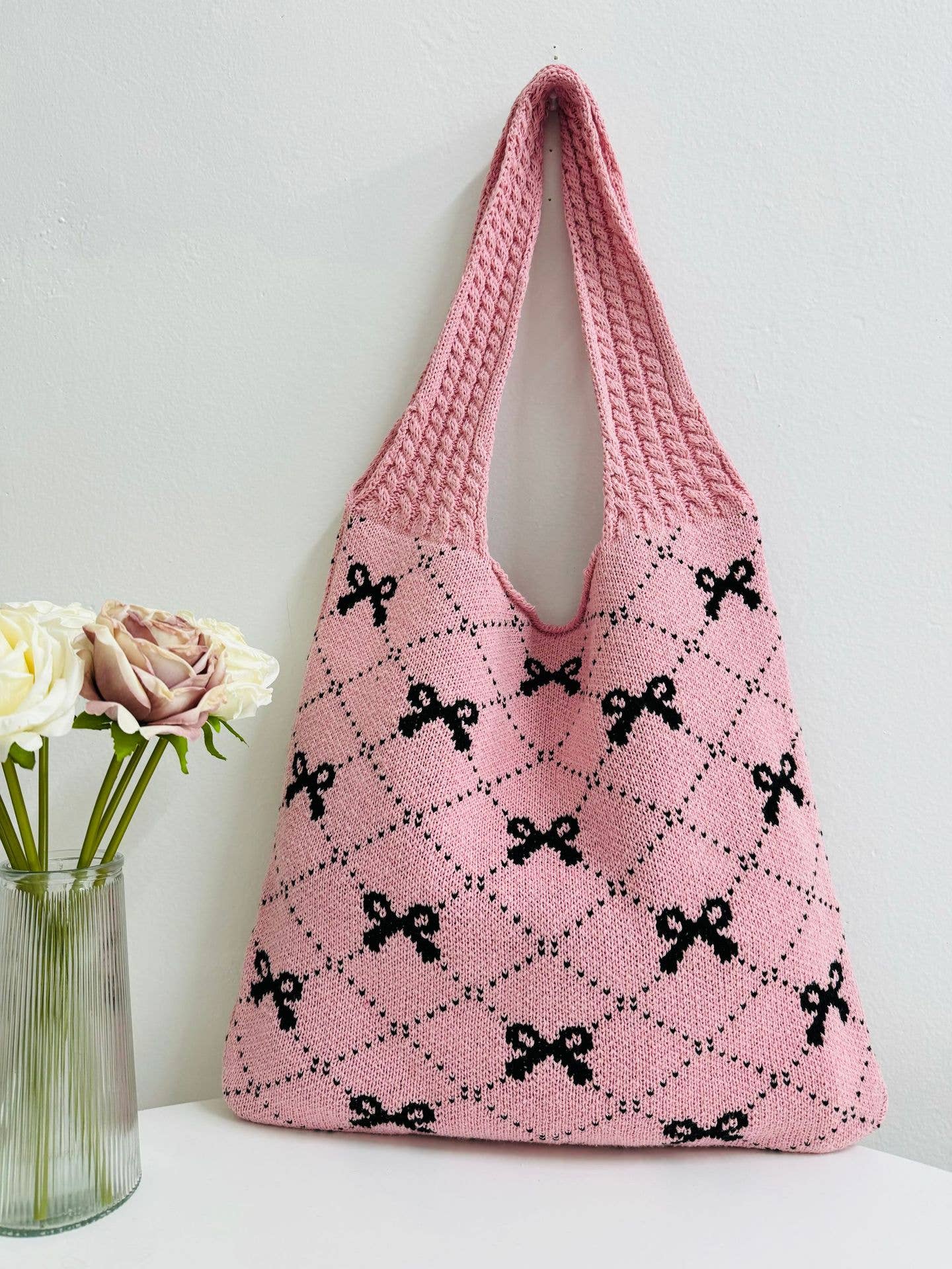 Little Trendy - Wholesale Shoulder Bag - Women's - Bow Knitted Large Single Shoulder Bag3