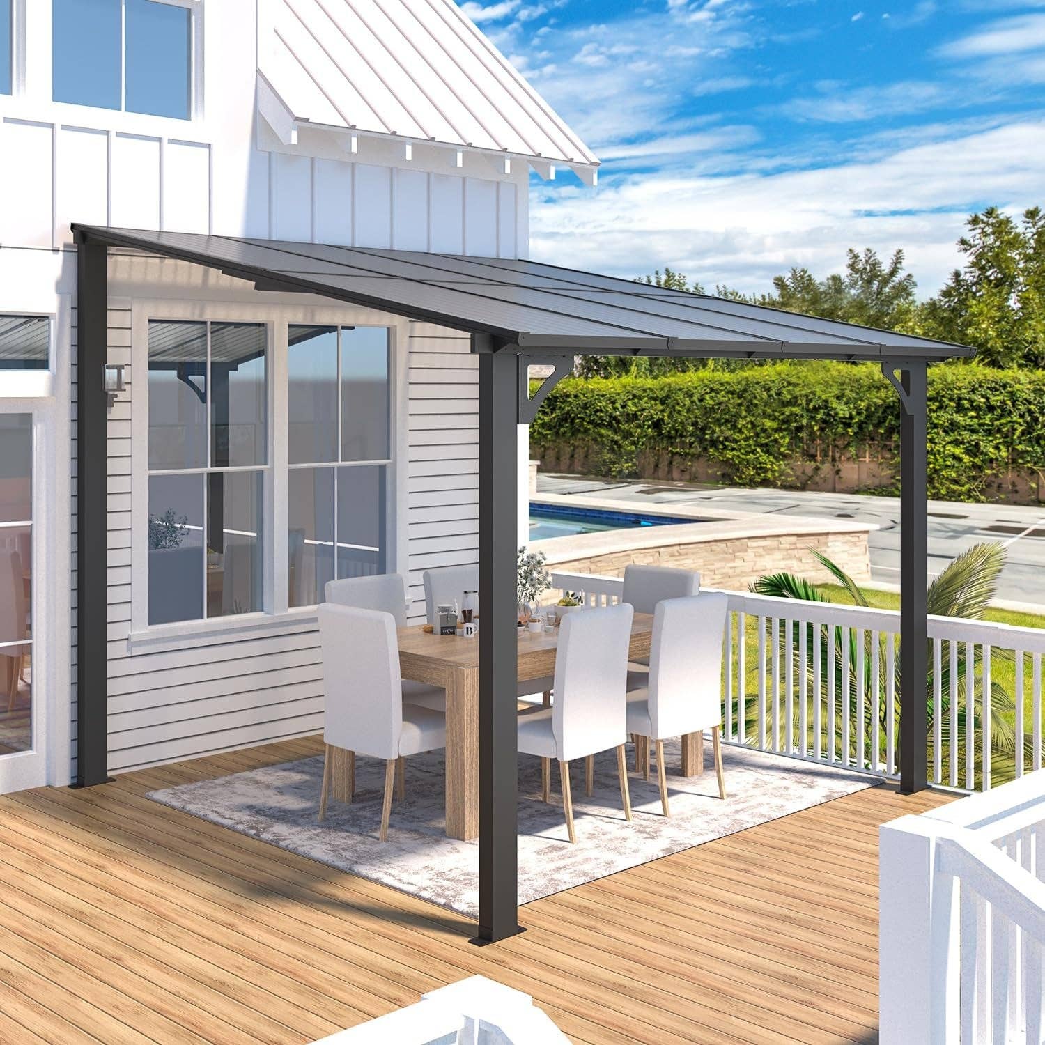 Dark 8x8 Waterproof Wall Mounted Lean To Gazebo for Patio for wholesale on Faire1