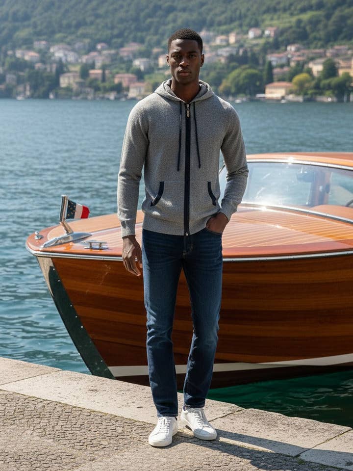 Camisola com Capuz e Fecho em Caxemira Cinzento Prateado Nowra por atacado de Hommard