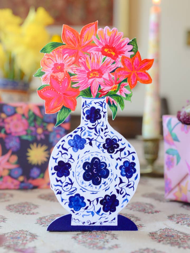 'Magical Pop Up Blue Vase' Greetings Card for wholesale by Hutch Cassidy (Greetings Cards and Paper Goods)