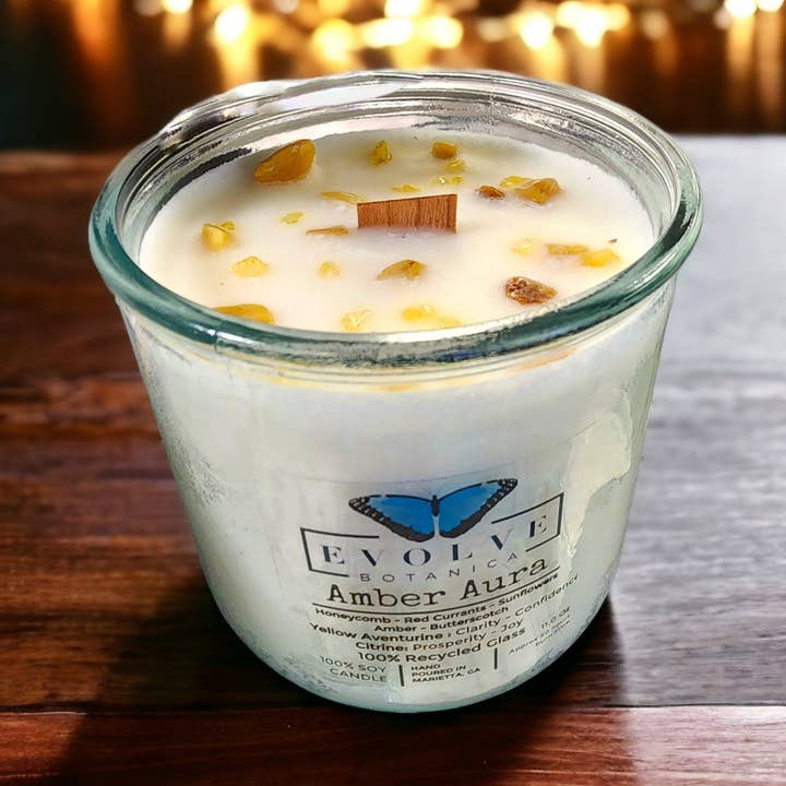 Bougie en cire de soja Rocks Tumbler - Vœux chaleureux - Citrine/Aventurine pour la vente par Evolve Botanica