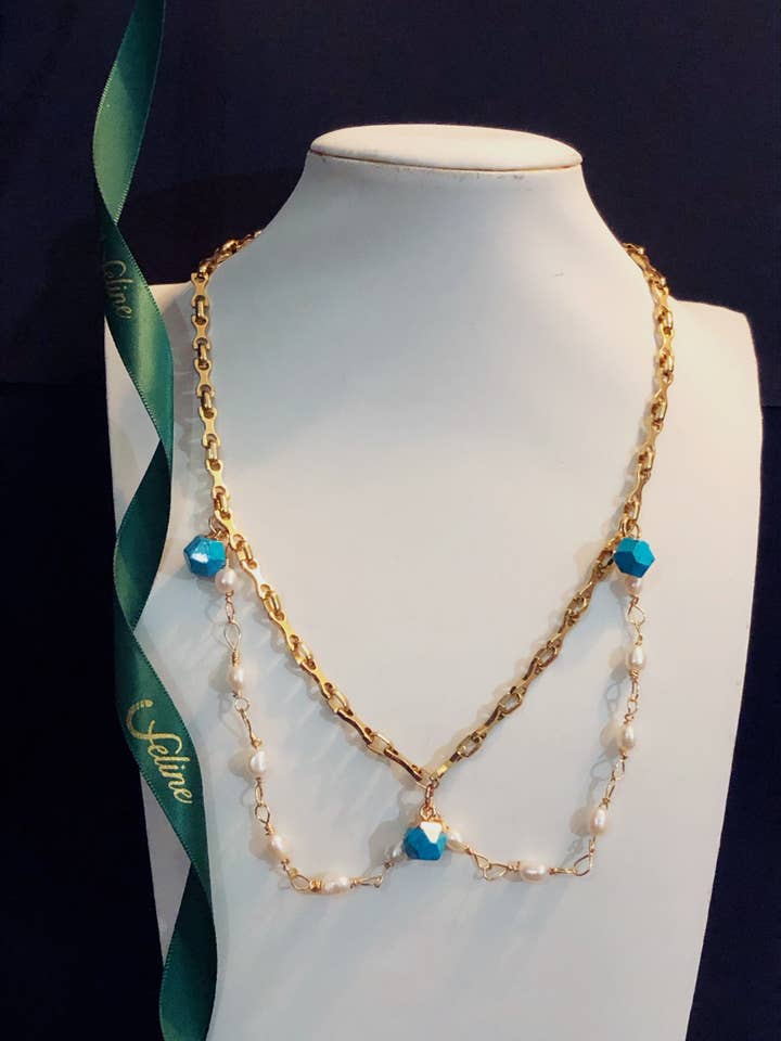 Victorine ketting met turkoois en zoetwaterparels voor wholesale door Feline Jewelry Studio Universe
