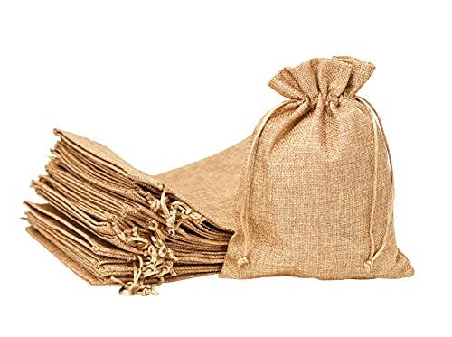 Elegant Cream Burlap Bags with Drawstring, Small Pouch Set, 20pcs for wholesale on Faire2