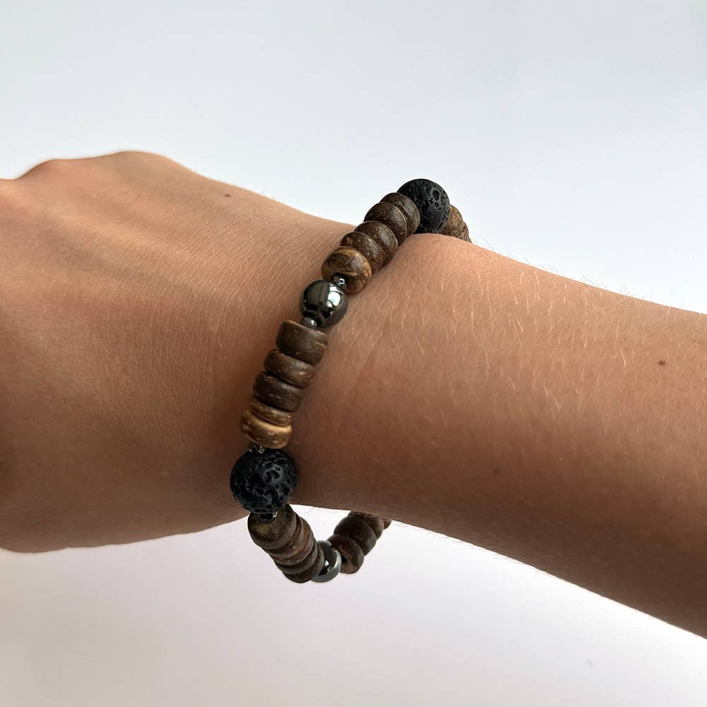 VIE – wholesale Beaded bracelet – Coconut Rondelle Beads Bracelet, with Oil Diffuser Lava Rock6