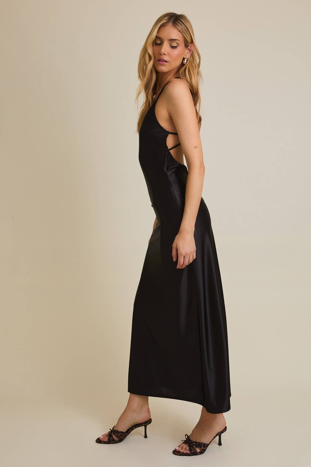 Black V-NECK STRAP BACK TIE MAXI DRESS for wholesale on Faire1