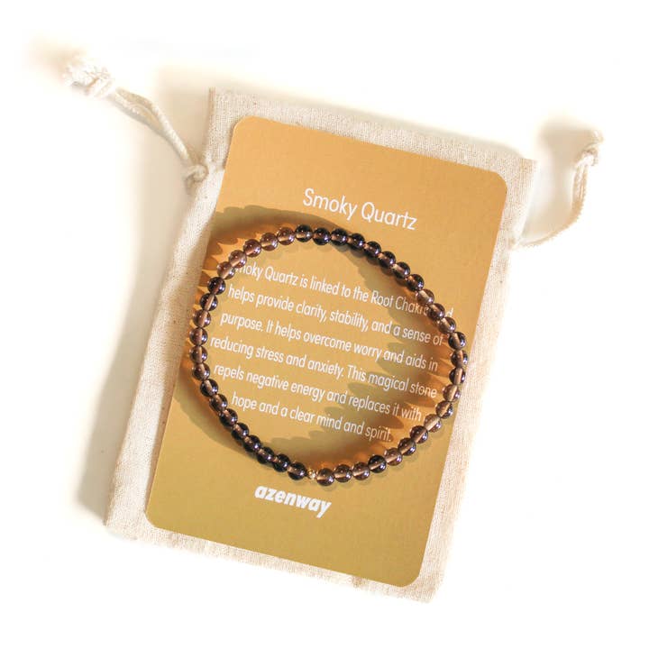 Smoky Quartz Charged Healing Crystal Bracelet - Natural 4mm Semi-Precious Gemstones with Hypoallergenic 14k Gold Filled Bead for wholesale by Azenway