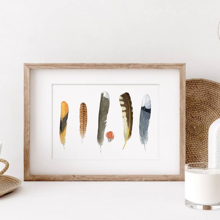Backyard Bird Feathers Watercolor Print, Feather Art Decor for wholesale by Studio Tuesday