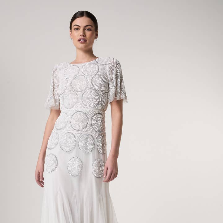 Norma White Embellished Maxi Dress for wholesale by Frock & Frill