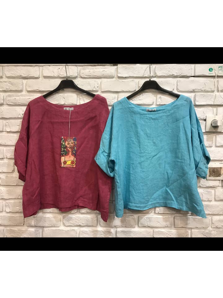 la maison des fibres naturelles - Wholesale Blouse - Women's - Round neck linen top 659005 100% linen