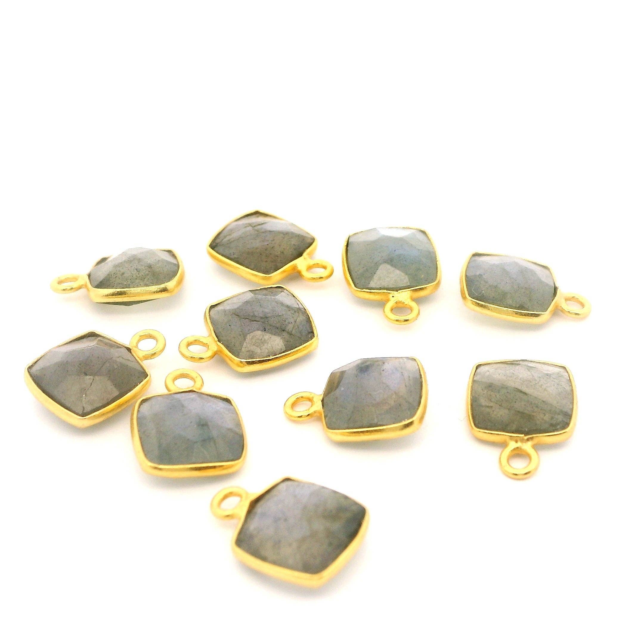 Purity Beads - Wholesale Individual Charm/Pendant - 8mm Cushion Gemstone Pendants – 1-Loop Charms | Sterling Silver & Gold Plated | Choose from 14 Gemstones | 10pcs Pack10