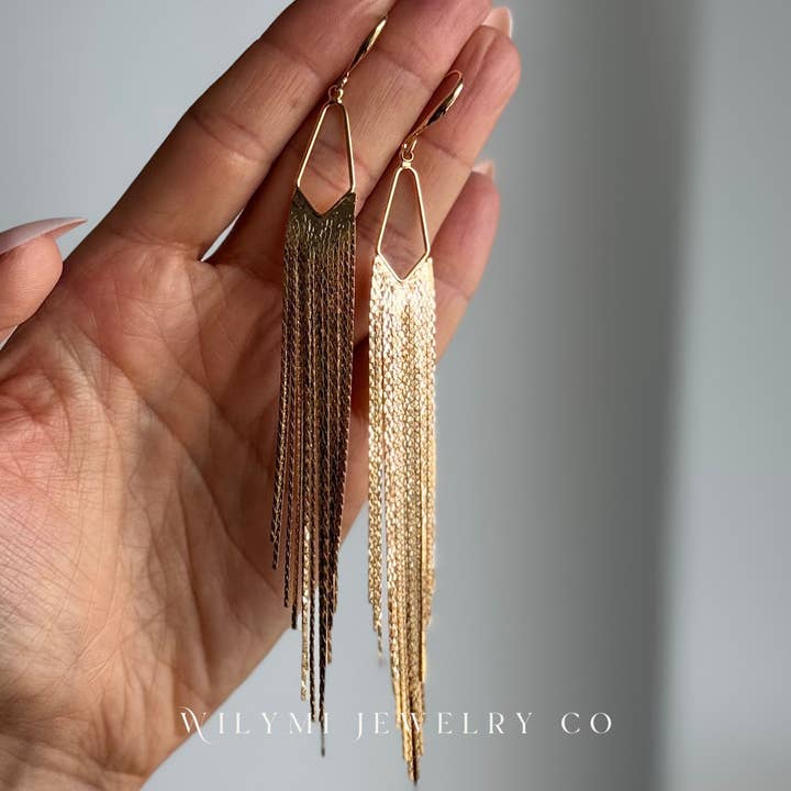WILYMI Jewelry Co - Wholesale Tassel Earrings - NYE | GOLD Fringe Earrings | Gold Filled 5" Tassel