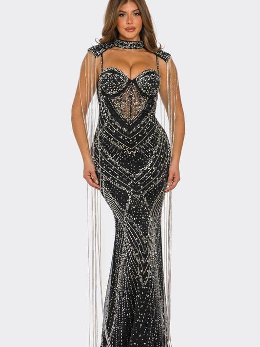 Vestido Maxi Sereia com Apliques de Strass BCCDS44469 por atacado de BANJUL