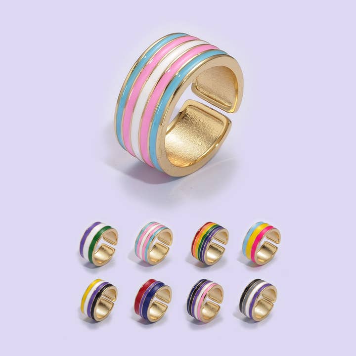 Aim Eternal - Wholesale Band/Stacked Ring - Pride Flag Rings LGBTQ Ring Gold Filled Open Adjustable Stac8
