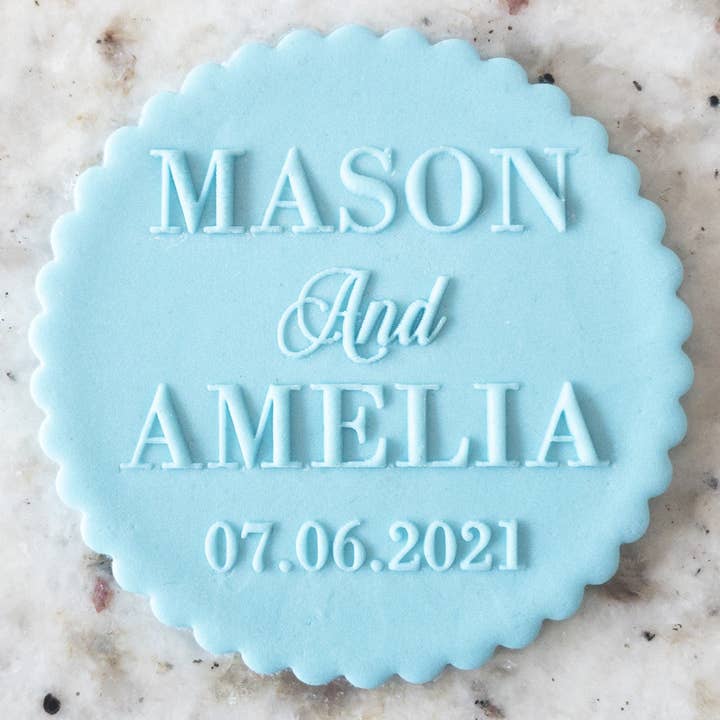 CUSTOM Wedding Names and Date Biscuit Cookie POPup Embosser Stamp Clay for wholesale by Cut Bake Stamp