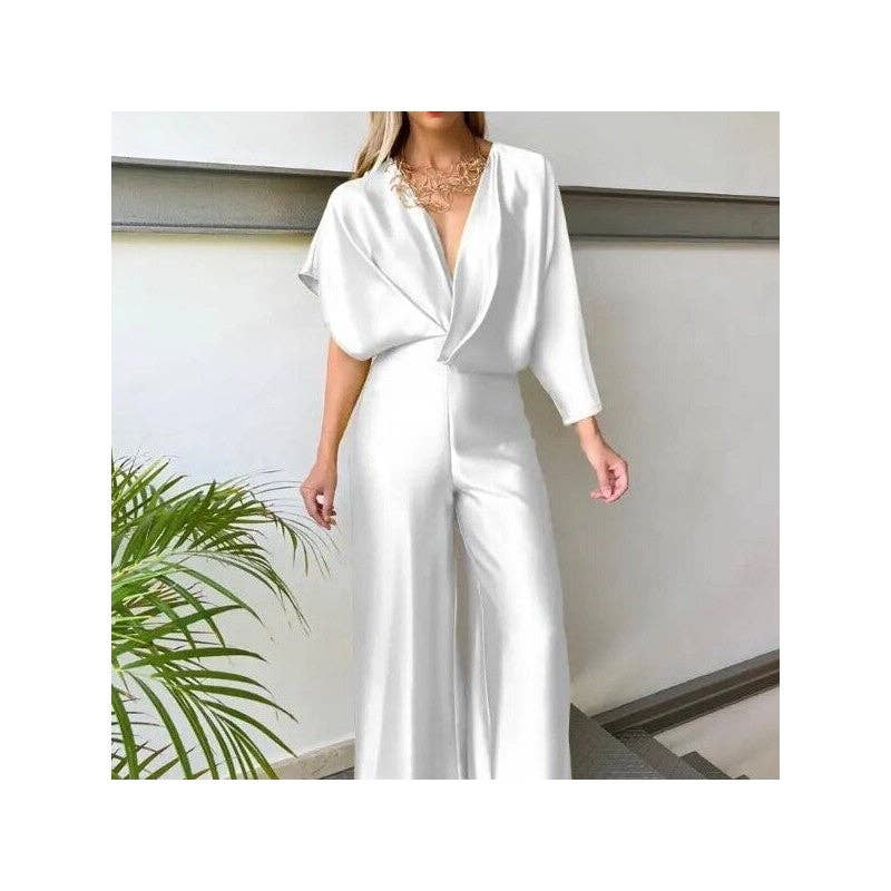 FurDecoration - Wholesale Jumpsuit - Women's - Fashion Printed Short Sleeve V-Neck Jumpsuit0