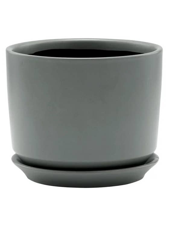 Modern Gray Planter • Minimalist Planter With Saucer #14609 for wholesale by Napco