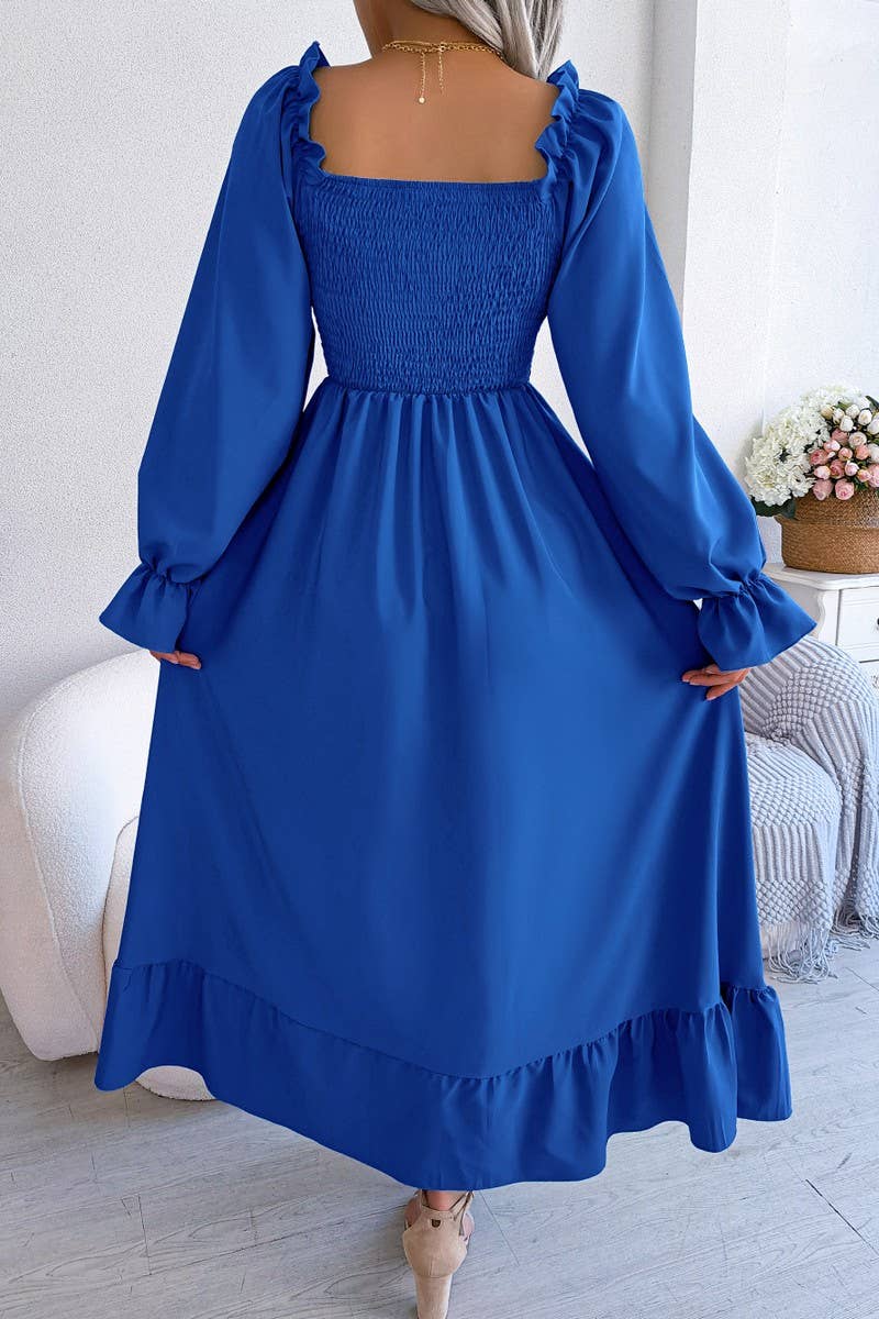 Lily Clothing - Wholesale Dress - Women's - SQUARE NECK LARGE SWING FLOUNCES LONG DRESS_CWDMD116511