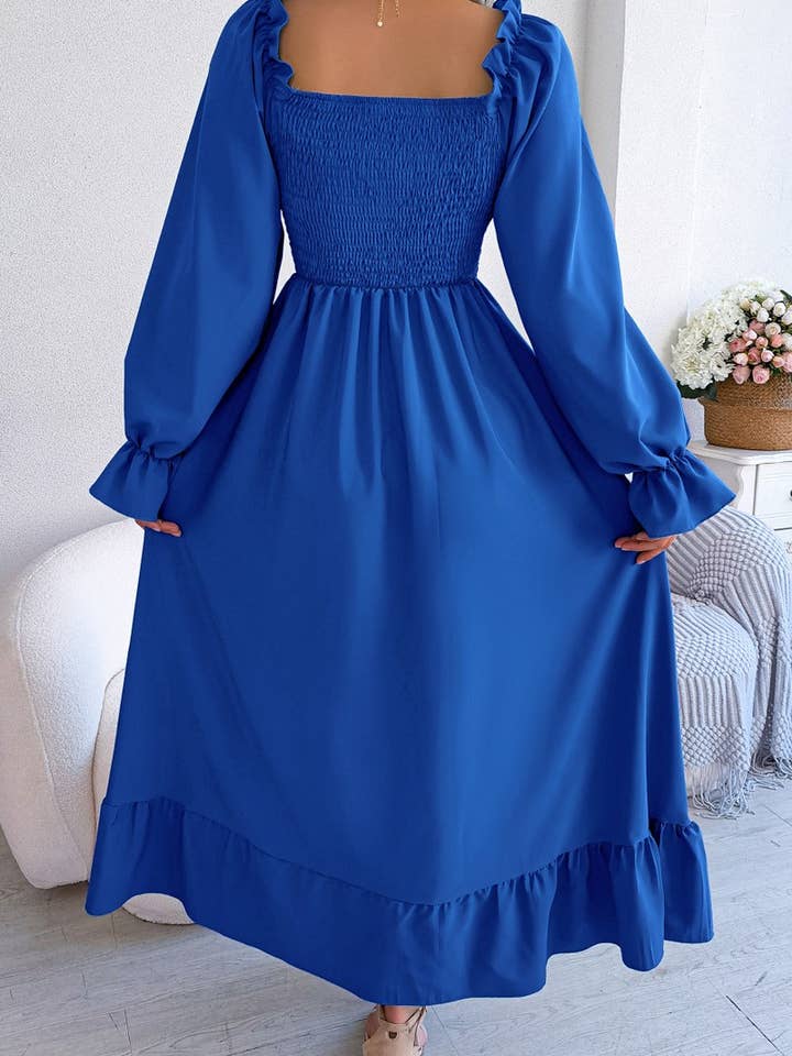 Lily Clothing - Wholesale Dress - Women's - SQUARE NECK LARGE SWING FLOUNCES LONG DRESS_CWDMD116511
