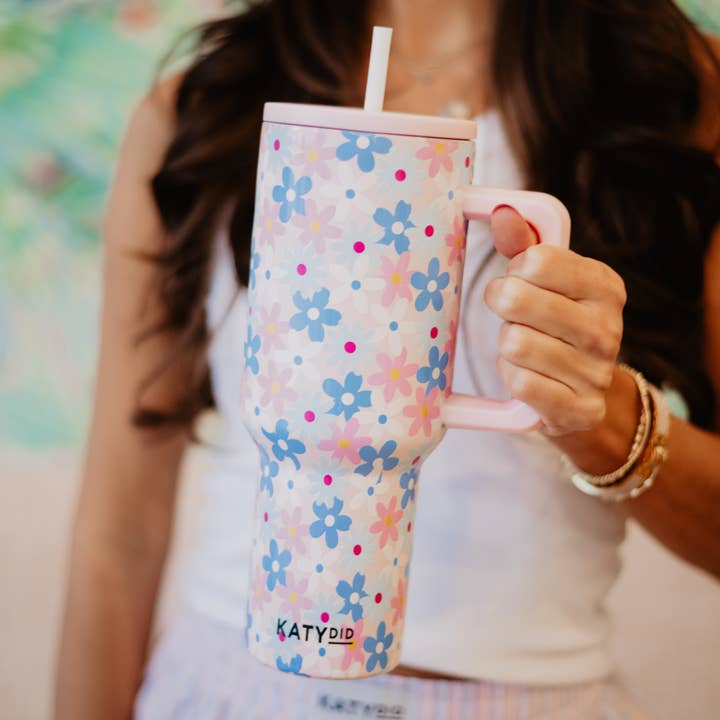 Light Pink Dainty Florals Wholesale 38 Oz Tumbler for wholesale on Faire