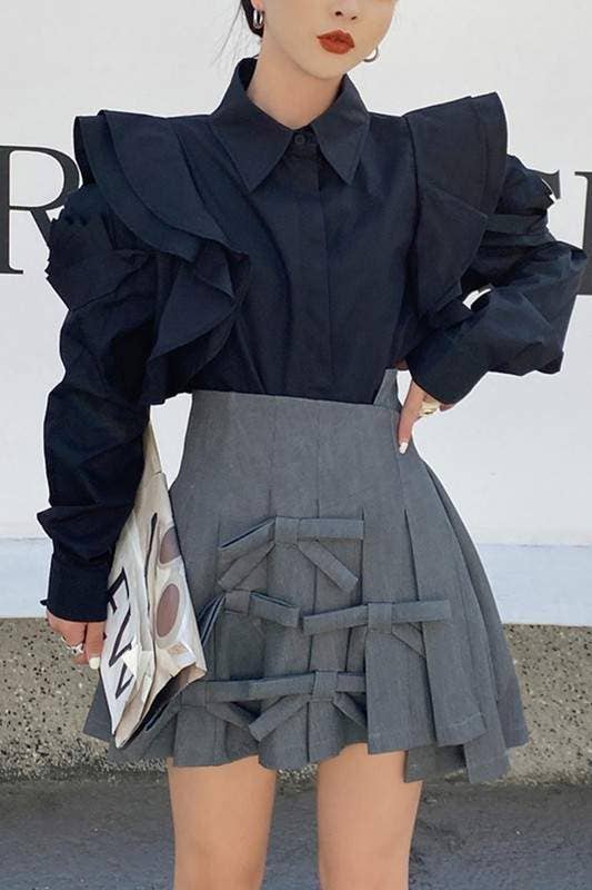 Fashion Combination - Wholesale Button Down Shirt - Women's - ruffles blouse shirt7