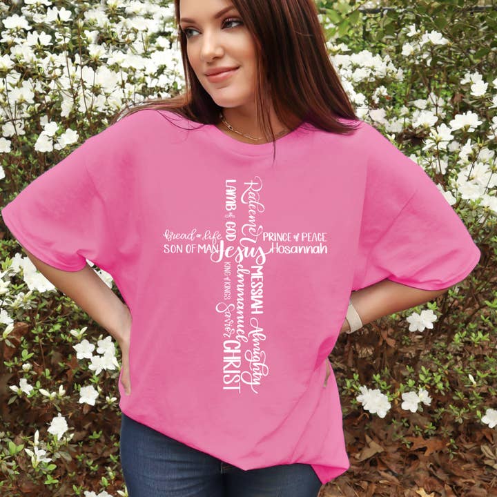 Names of Jesus Cross Tee for wholesale by Grafted Branch Co.