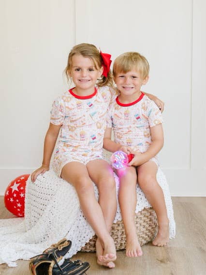 Baseball Snacks Two Piece Pajama Short Set for wholesale by Sweet Bay Clothing