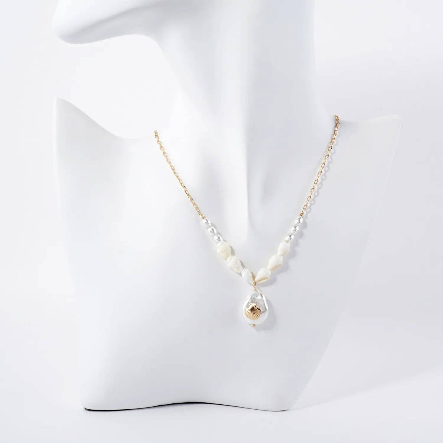 Gold Seashell Teardrop Pearl Pendant Sea-Life Necklace for wholesale on Faire1