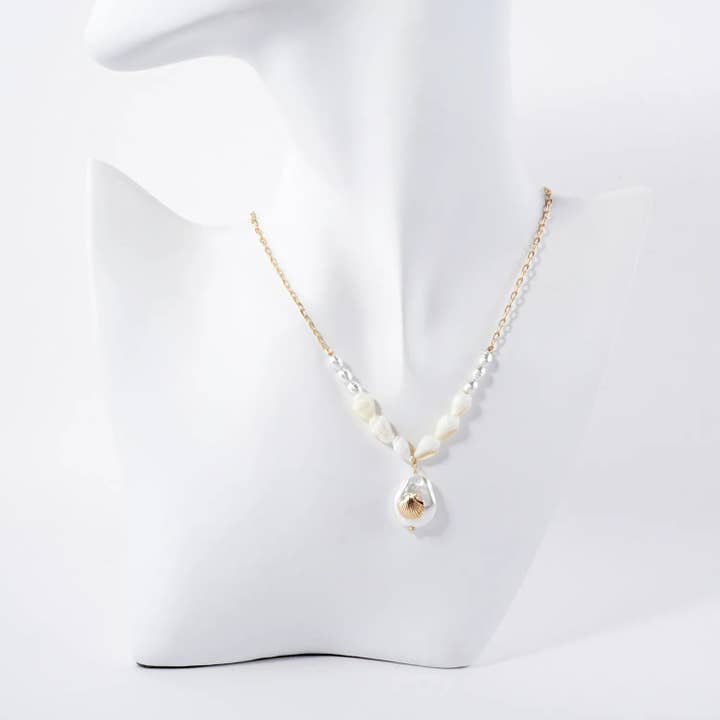 Gold Seashell Teardrop Pearl Pendant Sea-Life Necklace for wholesale on Faire1