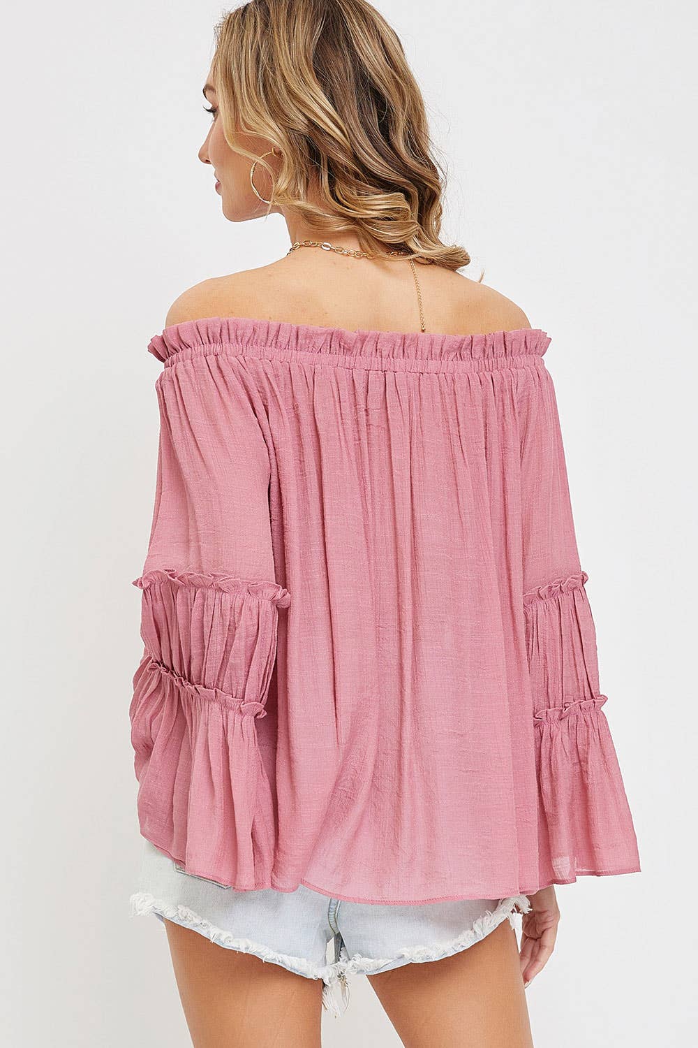 Sweet Lovely by Jen - Wholesale Blouse – Women’s - OFF SHOULDER TIERED BELL SLEEVE TOP68