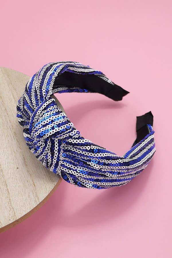 JOSSLYN by wall to wall - Wholesale Fashion Headband - Women's - SEQUIN STRIPE EMBELLISHED KNOT HEADBAND | 40HB1455