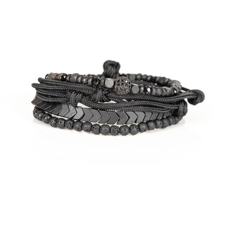 Pile d'éclipse Vecteur Pavé Sphère Chevron Acier & Pierre de lave pour la vente par The Dark Men