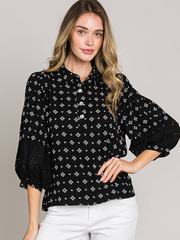 Armband ärm med ögla spets trim blus för wholesale av Cerule